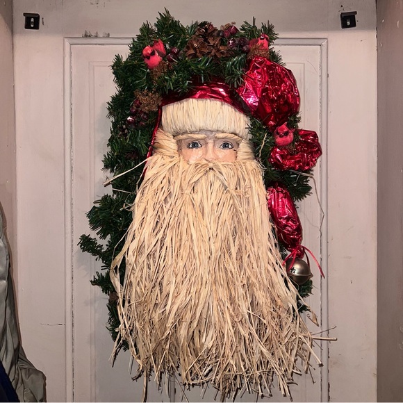 Vintage Santa Hanging Figure Straw Raffia Beard & Mustache 26” by 15” - Picture 2 of 9